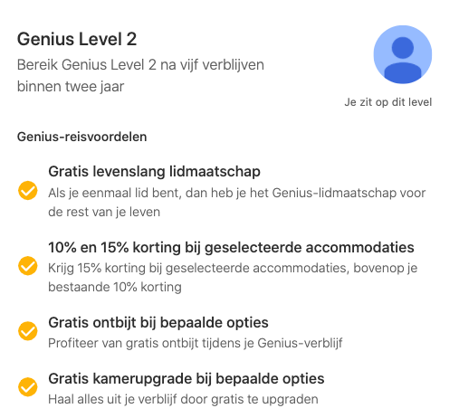Genius-reisvoordelen bij Booking voor level 2