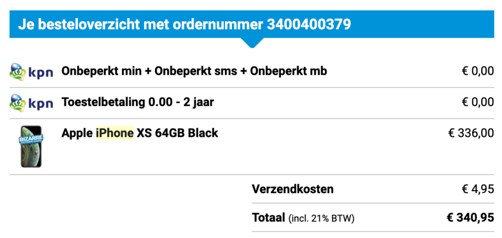 Iphone XS nieuwe mobiele telefoon inclusief abonnement via Google Shopping bij Belsimpel.nl