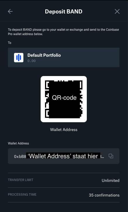 'Band Protocol' $BAND 'Wallet Address' in 'Coinbase Pro' opzoeken