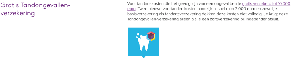 Gratis tandongevallen verzekering bij het afsluiten van een zorgverzekering via Independer