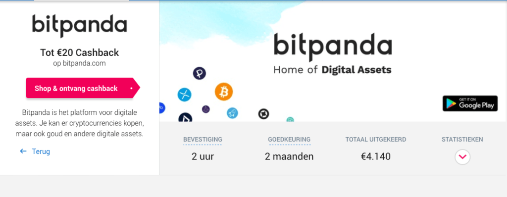 20 euro cashback via CashbackXL bij Bitpanda om gratis Bitcoin van te kopen