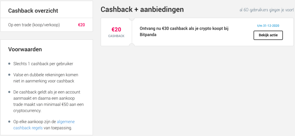Voorwaarden om cashback te verkrijgen bij Bitpanda via CashbackXL