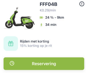 Rijden met korting op een go sharing scooter door 15% korting op de rit