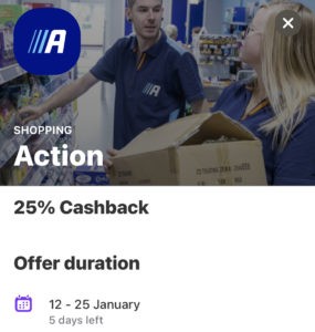 Action 25 procent cashback t/m 25 januari 2022